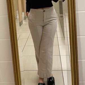 Ann Taylor Neutral Straight-Leg Cropped Pants - Light Beige